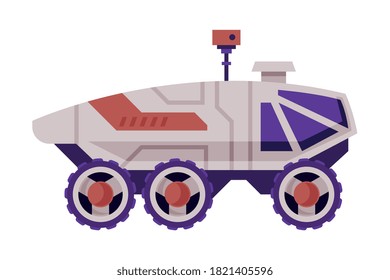 Space Rover Robotic Autonomous Vehicle, Cosmos Exploration Transport Flat Style Vector Illustration on White Background