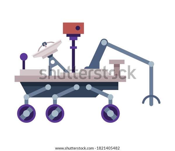 Space\
Rover, Robotic Autonomous Vehicle for Mars or Moon Exploration Flat\
Style Vector Illustration on White\
Background