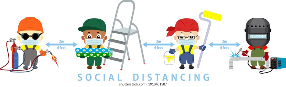 Space for safety and people should be 2 meter apart. Coid-19 Social distancing vector illustration.
