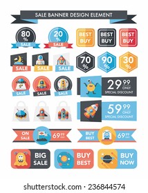 Space sale banner flat design background set, eps10