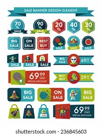 Space sale banner flat design background set, eps10