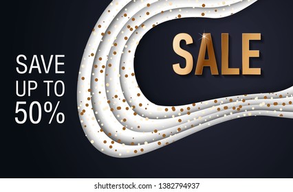 space sale banner with paper cut black background, space design for banner, flyer, invitation, poster, web site or greeting card. Paper cut style, vector illustration