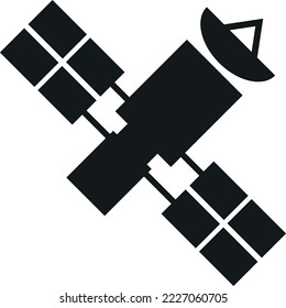 Space satellite black icon. Orbiting spacecraft symbol