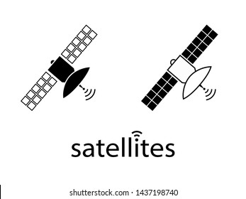 Space satellite black vector logo icons set