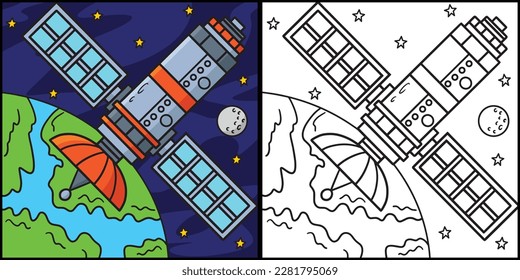 Space Satellite Coloring Page Colored Illustration