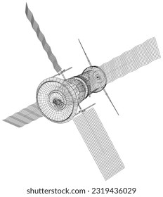 Space satellite communication. 3d sputnik illustration. Wireless satellite technology