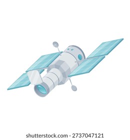 A space satellite with deployed solar panels designed for communications and space research.