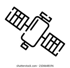 Space satellite flat icon. Pictogram for web. Line stroke. Isolated on white background. Vector eps10