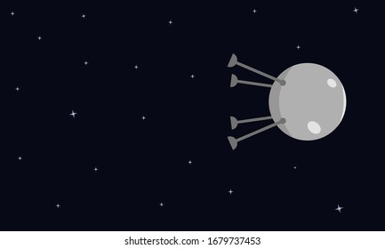 A space satellite is flying across the sky, the stars are shining in the distance. Simple vector drawing on a dark background.