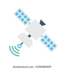 Space satellite icon. Broadcast, radar, receiver. Telecommunication. GPS navigation concept. Vector illustration