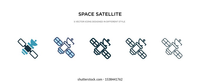 space satellite icon in different style vector illustration. two colored and black space satellite vector icons designed in filled, outline, line and stroke style can be used for web, mobile, ui