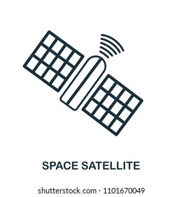 Space Satellite icon. Flat style icon design. UI. Illustration of space satellite icon. Pictogram isolated on white. Ready to use in web design, apps, software, print.