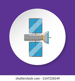 Space satellite icon in flat style on round button