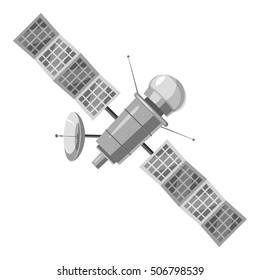 Space satellite icon. Gray monochrome illustration of space satellite vector icon for web
