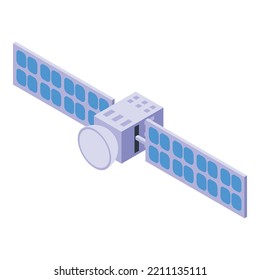 Weltraumsatellitensymbol isometrischer Vektorgrafik. Antennenstation. Raumfahrtsystem