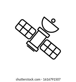 Space Satellite icon. Outline thin line flat illustration. Isolated on white background. 