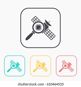 Space satellite inspection flat icon. Digital science vector illustration