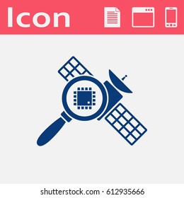 Space satellite inspection flat icon. Digital science vector illustration