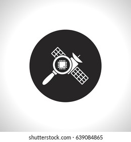 Space satellite inspection flat icon. Digital science vector illustration