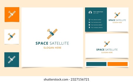 Space satellite logo design with editable slogan. Branding book and business card template.