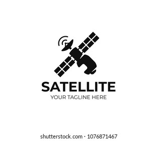 Space satellite logo template. Spacecraft vector design. Communications satellite logotype