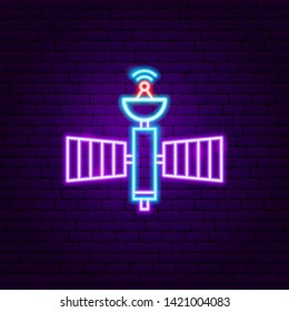 Space Satellite Neon Label. Vector Illustration of Technology Promotion.