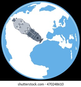 Space satellite on a background of the planet Earth. The illustration on a black background.