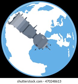 Space satellite on a background of the planet Earth. The illustration on a black background.