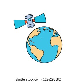 space satellite with planet earth vector illustration design
