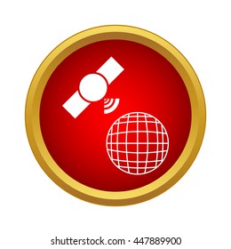 Space satellite and planet icon in simple style on a white background