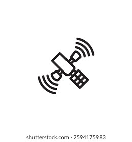 space satellite with radio waves vector icon silhouette image