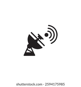 space satellite with radio waves vector icon silhouette image