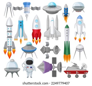 Space with Satellite, Rocket, Astronaut and Space Shuttle for Universe Exploration Big Vector Set