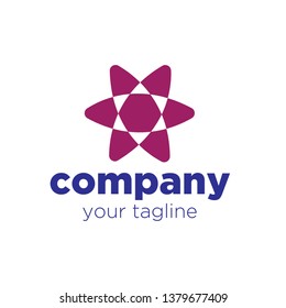 Space satellite shaped, daisy and internal geometric designs vector logo template