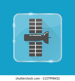 Space satellite silhouette icon in flat style on transparent button
