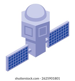Space satellite with solar panels orbiting around earth collecting data and transmitting signal