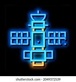 Space Satellite Station neon light sign vector. Glowing bright icon Space Satellite Station sign. transparent symbol illustration