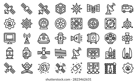 Space Satellite Technology Rocket Launch Earth Observation and Orbit Icon Set