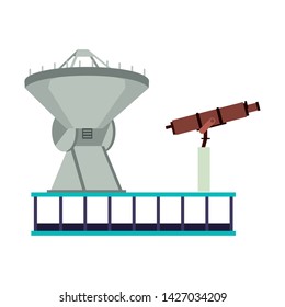 Space satellite and telescope on plataform vector illustration graphic design