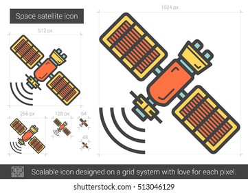 Space satellite vector line icon isolated on white background. Space satellite line icon for infographic, website or app. Scalable icon designed on a grid system.