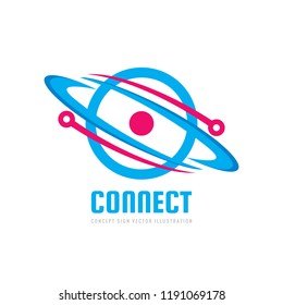 Space satellite vector logo in classic graphic style. Astronomy sign. Abstract planet symbol. Solar system concept illustration. Connect icon. Galaxy.