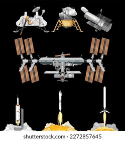 Ilustración de Space Satellite Vector Set