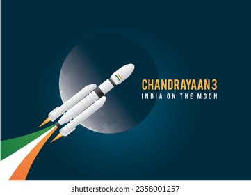 Space Satellites Chandrayaan-3 rocket mission landed on moon. India on the moon concept design.