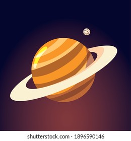 space saturn planet and moon galaxy solar system cartoon vector illustration