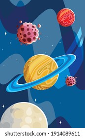 space saturn planets asteroids and moon cosmos vector illustration