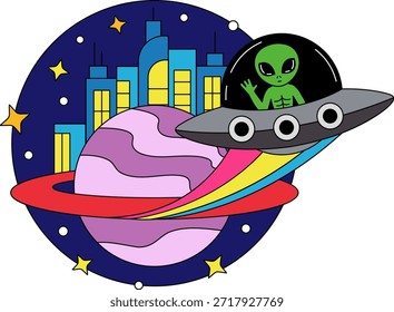 Escena espacial con alienígena en una nave espacial