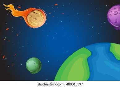 Space scene with comet over the earth illustration