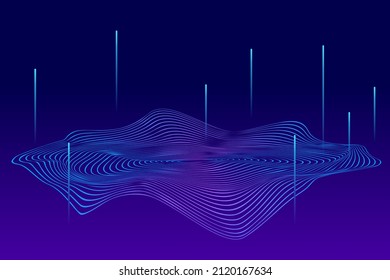 Space scene with geometric mesh simulating surface, mesh surface, mesh perspective vector, modern technology illustration background 