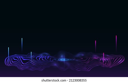 Space scene with geometric mesh simulating surface, mesh surface, mesh perspective vector, modern technology illustration background, space platform, cyber illustration 
