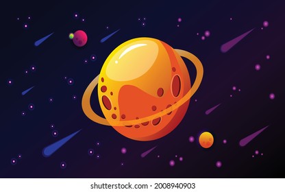 
Illustrator der Raumfahrt auf drei Planeten mit Metern und Sternen